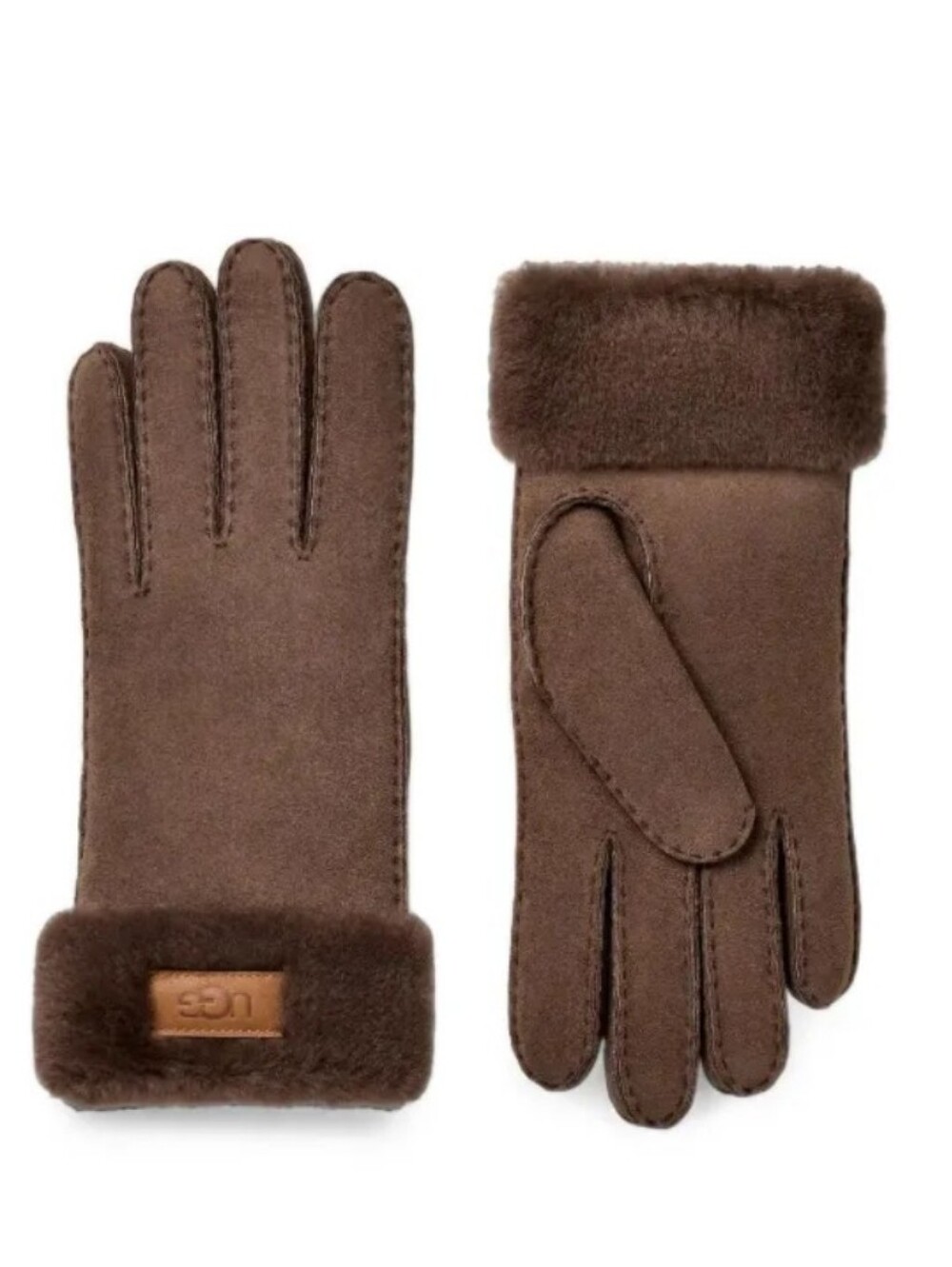 UGG Shearling-Trim Suede Gloves - Brown SMALL